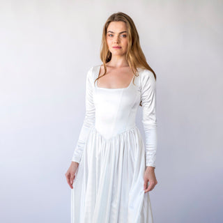 Silky Ivory Square Neckline Basque Dress, Satin Wedding  Dress, Royal wedding dress #1452 Custom Order Blushfashion