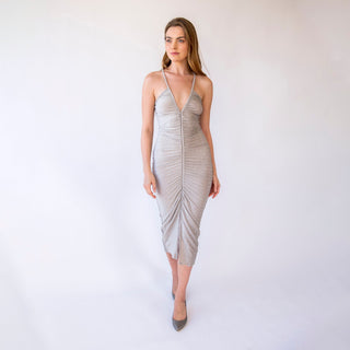 Silver Sexy Party Ruched  Dress with Shoulder Straps #1432 Custom Order Blushfashion