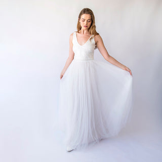 Bridal set, Pearly Tulle skirt, and Sequins sleeveless tank top with V-neckline #1444 Custom Order (US$510.30) Blushfashion