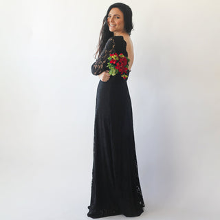 Black Floral Lace Maxi Gown With Open-Back   #1118 dress Blushfashion