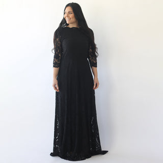 Black Floral Lace Maxi Gown With Open-Back   #1118 dress Blushfashion