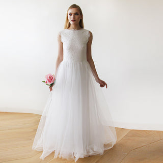 Ivory Tulle & Lace Sleeveless Maxi Dress #1145 dress Custom Order Blushfashion