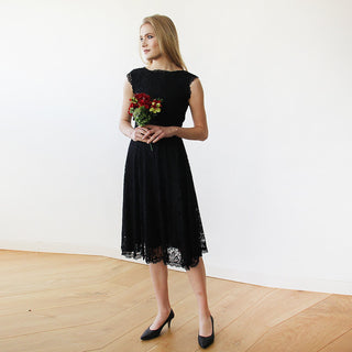 Open back lace midi sleeveless black dress #1143 dress Custom Order Blushfashion