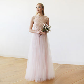 Pink Blush Tulle & Lace Sleeveless Maxi Gown #1145 dress Custom Order Blushfashion