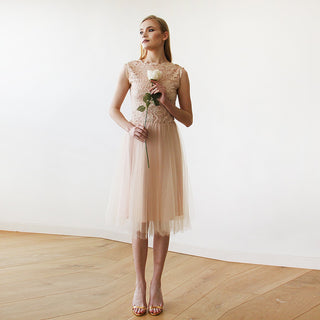 Pink Tulle and Lace Sleeveless Short Dress  #1159 dress Custom Order Blushfashion