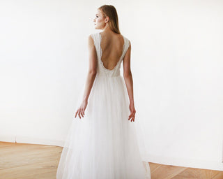 Ivory Tulle & Lace Sleeveless Maxi Dress #1145 dress Blushfashion