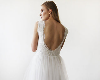 Ivory Tulle & Lace Sleeveless Maxi Dress #1145 dress Blushfashion