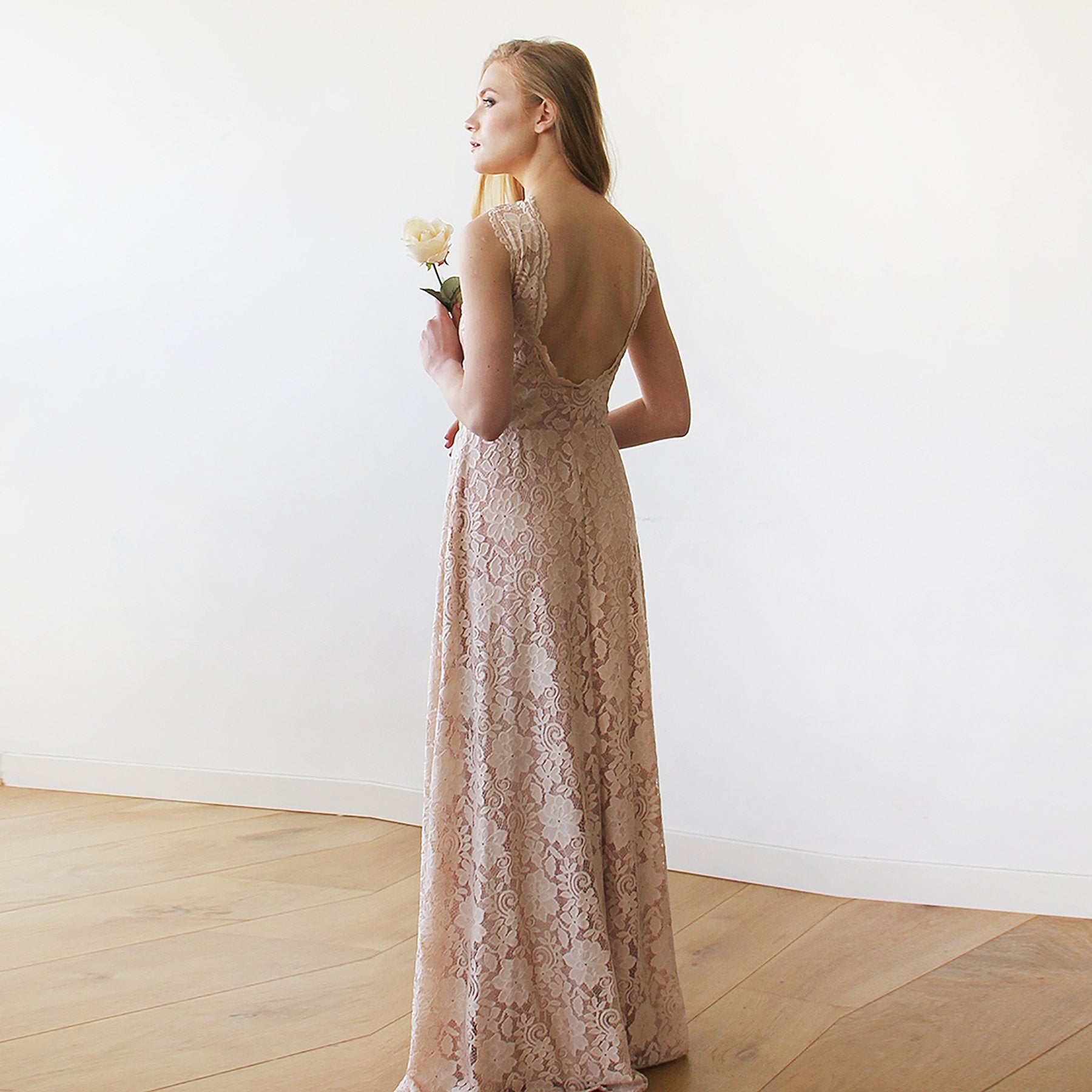 Open back lace maxi dress sleeveless pink blush #1141 Open back lace maxi dress sleeveless pink blush #1141