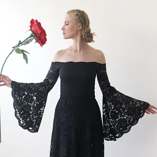 Long Bell Sleeve Lace Dress, Off-Shoulders  Dress, Bohemian Black Dress  #1201 dress Blushfashion