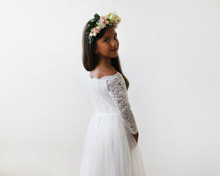 Mini Me Collection  Off-The-Shoulder Ivory Lace & Tulle Dress #1134 dress Blushfashion