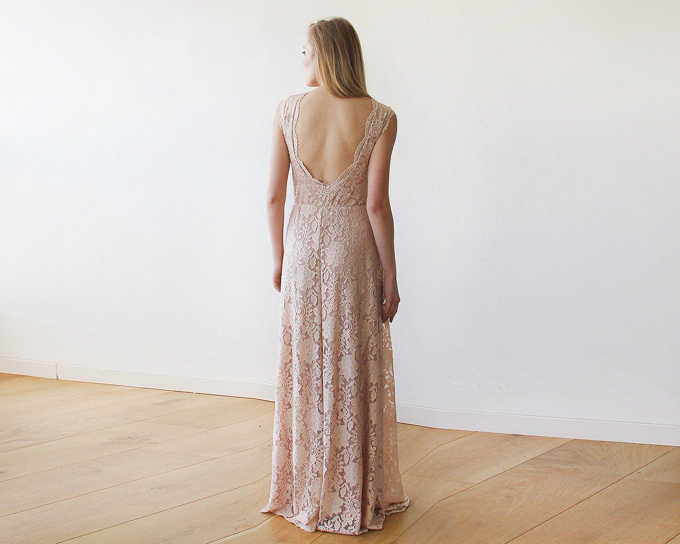 Open back lace maxi dress sleeveless pink blush #1141 Open back lace maxi dress sleeveless pink blush #1141