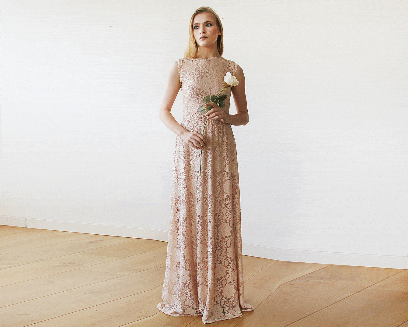 Open back lace maxi dress sleeveless pink blush 1141