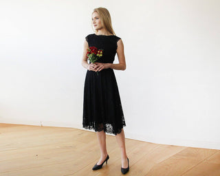 Open back lace midi sleeveless black dress #1143 dress Blushfashion