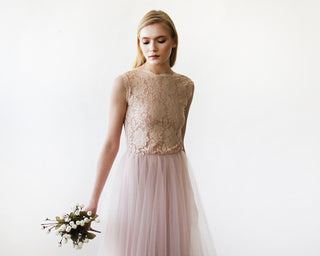 Pink Blush Tulle & Lace Sleeveless Maxi Gown #1145 dress Blushfashion