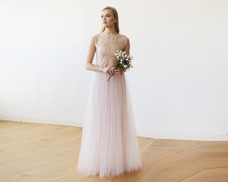 Pink Blush Tulle & Lace Sleeveless Maxi Gown #1145 dress Blushfashion