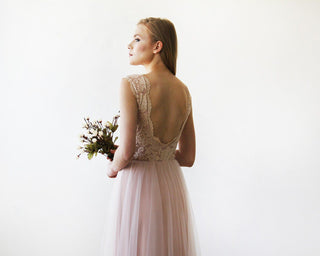 Pink Blush Tulle & Lace Sleeveless Maxi Gown #1145 dress Blushfashion