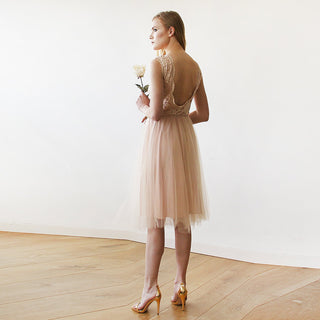 Pink Tulle and Lace Sleeveless Short Dress  #1159 dress Blushfashion