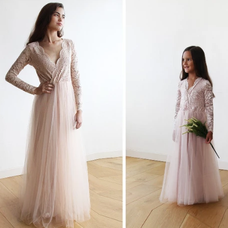 Mini Me Collection Blush tulle & lace Dress #1125 Mini Me Collection Blush tulle & lace Dress #1125