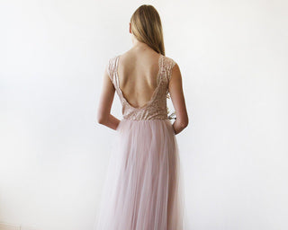 Pink Blush Tulle & Lace Sleeveless Maxi Gown #1145 dress S-M Blushfashion