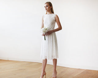 Short wedding dress ,Open back lace midi sleeveless ivory dress 1143 dress Blushfashion