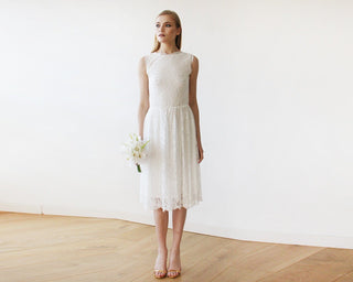 Short wedding dress ,Open back lace midi sleeveless ivory dress 1143 dress Blushfashion