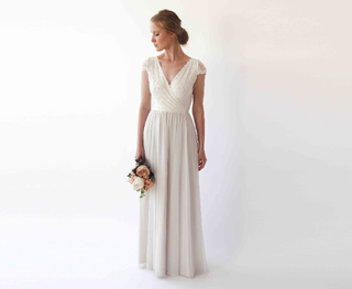 Wrap Cape sleeves lace wedding dress #1234 dress Blushfashion