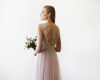 Pink Blush Tulle & Lace Sleeveless Maxi Gown #1145 dress XS-S Blushfashion