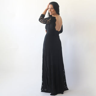 Black Floral Lace Maxi Gown With Open-Back   #1118 dress XXS-XS Blushfashion