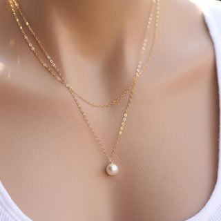 New Design High Quality fashion double chain simulated pearl necklace V necklaces Gold And Silver Color for bridesmaid gifts gold Blushfashion
