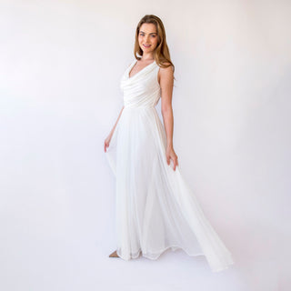 Ivory Draped lace wedding dress, Romantic Beach Wedding Dress with Soft Chiffon and Sleeveless Design #1433         Your Etsy Privacy Settings Blushfashion