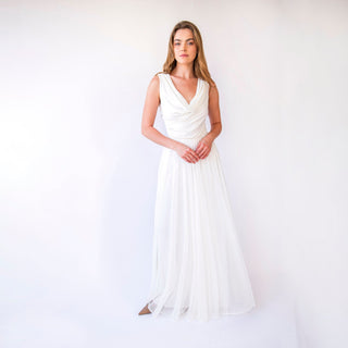 Ivory Draped lace wedding dress, Romantic Beach Wedding Dress with Soft Chiffon and Sleeveless Design #1433         Your Etsy Privacy Settings Blushfashion