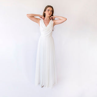 Ivory Draped lace wedding dress, Romantic Beach Wedding Dress with Soft Chiffon and Sleeveless Design #1433         Your Etsy Privacy Settings Blushfashion