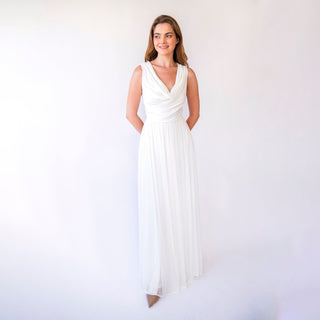 Ivory Draped lace wedding dress, Romantic Beach Wedding Dress with Soft Chiffon and Sleeveless Design #1433         Your Etsy Privacy Settings Blushfashion