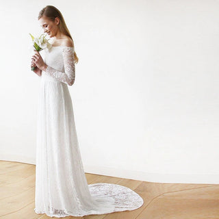 Ivory Off-The-Shoulder  Train Dress  #1148 bridal Blushfashion LTD