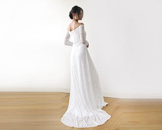 Ivory Wedding Dress with a Slit & Train #1179 bridal Blushfashion LTD