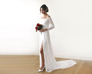 Ivory Wedding Dress with a Slit & Train #1179 bridal Blushfashion LTD