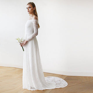 Ivory Off-The-Shoulder  Train Dress  #1148 bridal M-L Blushfashion LTD