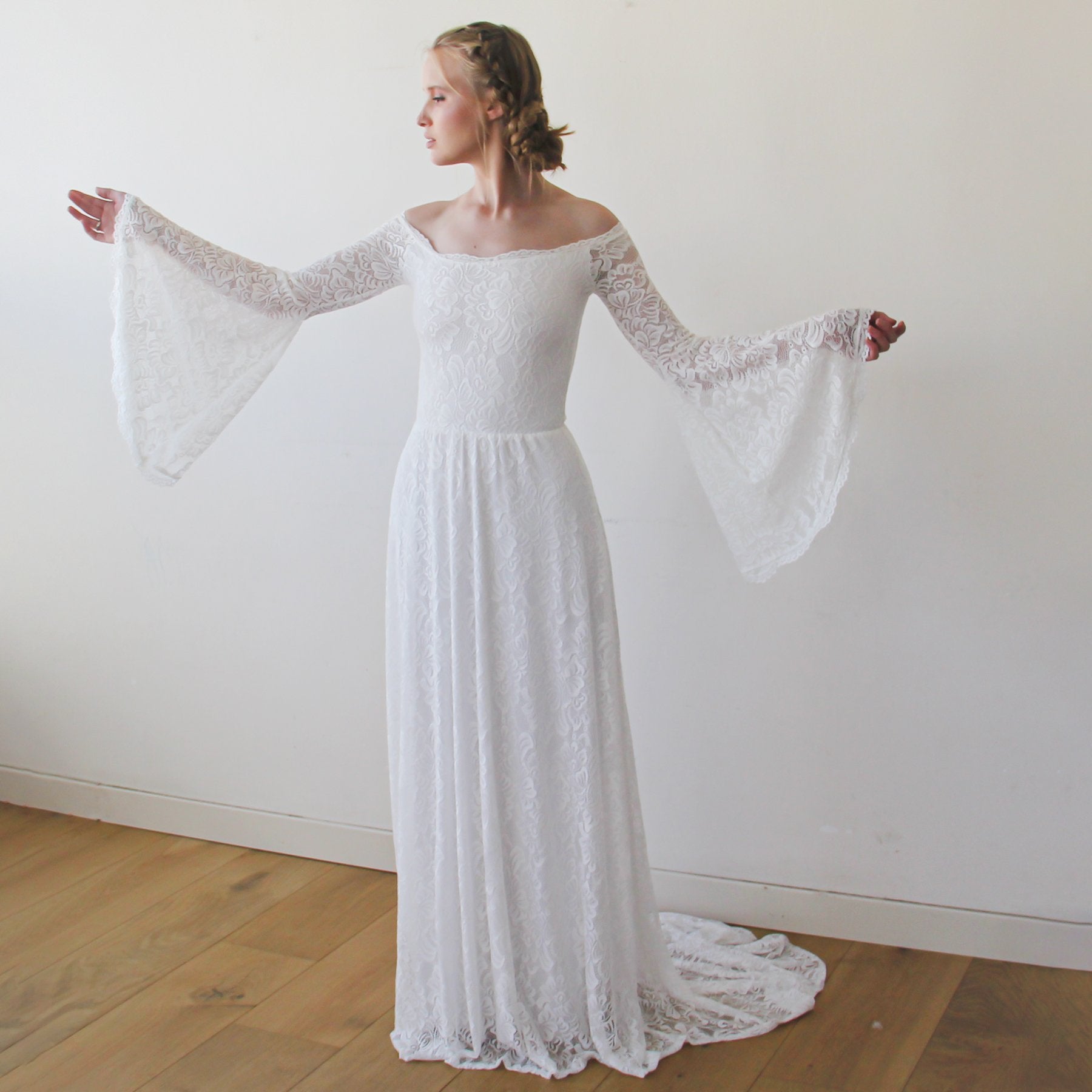 Off-Shoulder Bell Sleeve Dress With A Train #1202 Off-Shoulder Bell Sleeve Dress With A Train #1202