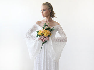 Off-Shoulder Bell Sleeve Dress With A Train   #1202 bridal Blushfashion LTD