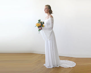 Off-Shoulder Bell Sleeve Dress With A Train   #1202 bridal Blushfashion LTD