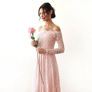 Pink Off-The-Shoulder Lace Dress With Train  #1148 bridal Blushfashion LTD