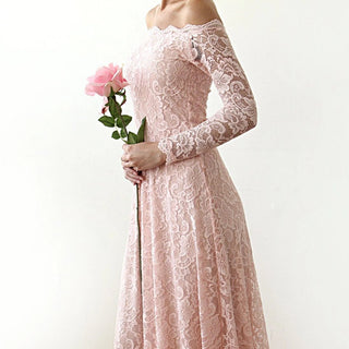 Pink Off-The-Shoulder Lace Dress With Train  #1148 bridal Blushfashion LTD