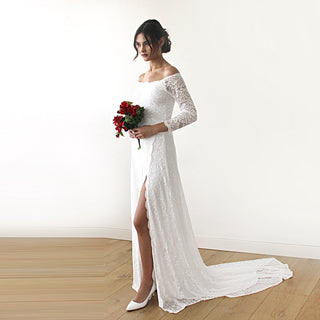 Ivory Wedding Dress with a Slit & Train #1179 bridal XXS-XS Blushfashion LTD