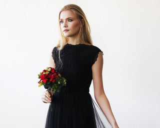 Black Tulle and Lace Sleeveless Maxi Gown #1145 dress Blushfashion LTD