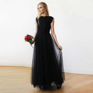 Black Tulle and Lace Sleeveless Maxi Gown #1145 dress Custom Order Blushfashion LTD
