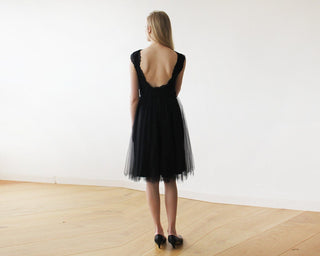 Lace And Tulle Black Sleeveless Midi Dress  #1159 dress Blushfashion LTD