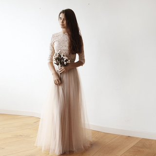 Pink Tulle and Lace Maxi Gown #1122 dress Blushfashion LTD