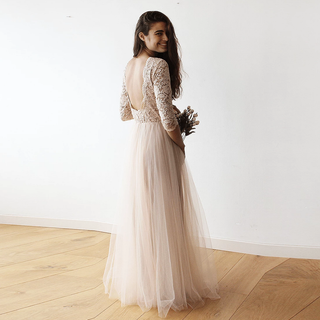 Pink Tulle and Lace Maxi Gown #1122 dress XXS-XS Blushfashion LTD