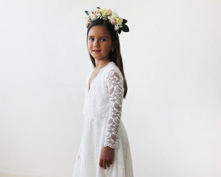 Ivory lace long sleeves Flower Girls Short Dress #5045 Maxi Age 2-3 Blushfashion LTD
