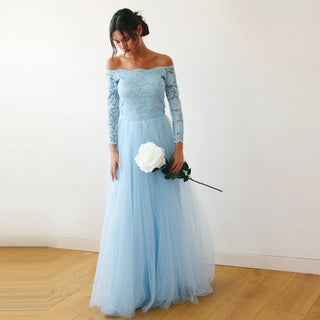 Light Blue Off-The-Shoulder  Dress #1134 Maxi Custom Order Blushfashion LTD